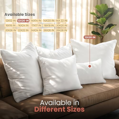 Utopia Bedding 12x20 Pillow Inserts, Set of 2, White – Indoor Decorative Throw Pillows for Bed, Sofa & Couch – Soft, Supportive & Fluffy Cushion Inserts