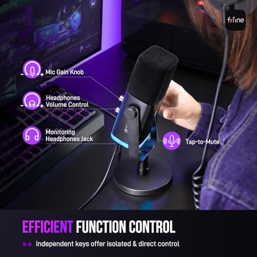 FIFINE USB/XLR Dynamic Microphone for Podcast Recording, PC Computer Gaming Streaming Mic with RGB Light, Mute Button, Headphones Jack, Desktop Stand, Vocal Mic for Singing YouTube-AmpliGame AM8