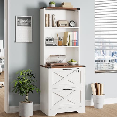 SEDETA 2 Drawer File Cabinet with Lock, Wood Filing Cabinet fits Letter, Legal, A4 Size, Hanging File Folders, Farmhouse File Cabinets for Home Office with Adjustable Storage Shelf, White