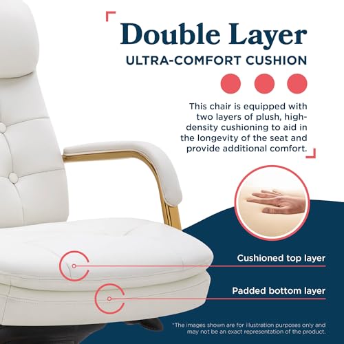 La-Z-Boy Sonata Ergonomic Bonded Leather Swivel Executive Chair, White and Gold (CCHR10014A)