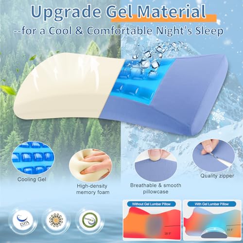Lumbar Support Pillow for Bed Relief Lower Back Pain with Cooling Gel: Sciatica Lower Back Pillow for Sleeping-Memory Foam Waist Pillow for Side/Back/Stomach Sleepers-Bed Rest Pillow for Car, Sofa