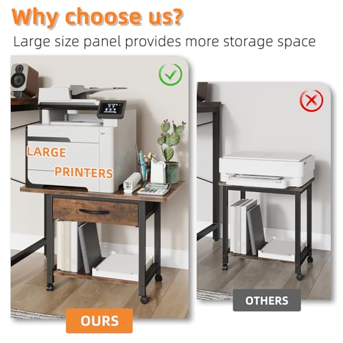 YAOHUOO 22"x15" Large Printer Stand with Drawer, 2-Tier Rolling Table Cart