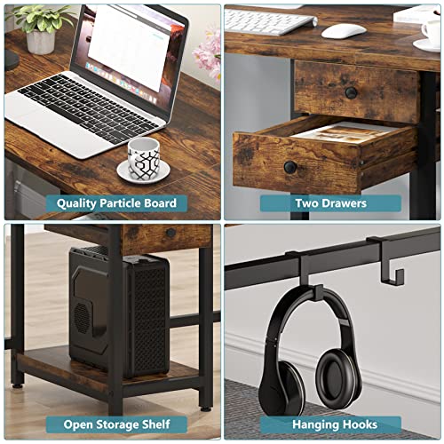Tribesigns Two Person Desk, 79 Inch Double Desk with 2 Drawers, Large Computer Desk Long Desks with Storage Shelves, Writing Table Study Desk for Home Office, Rustic Brown (NY001)