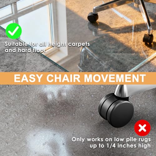 Azadx Tempered Glass Chair Mat for Carpet 32" x 48" Heavy Duty Office Chair Mat for Carpets 1/5" Thick for Carpeted Floor/Hard Floor Easy Glide Carpet Protector with Round Corner and Polished Edge