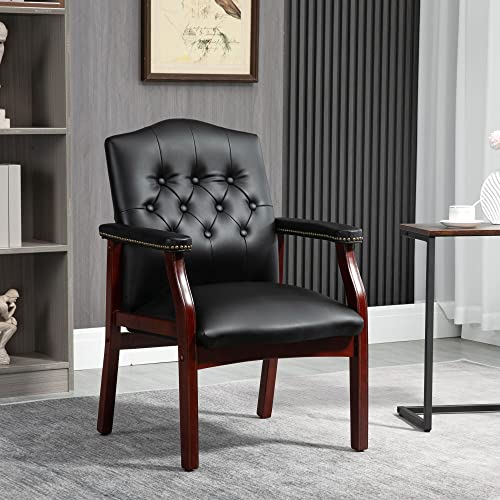 Black Leather Office Chairs Set of 2 -Ergonomic Executive Guest Chairs for Reception, Multi-Scene Use (Waiting Room, Meeting, Conference, Lobby, Conference, Church) High Back No Wheels with Arm Design