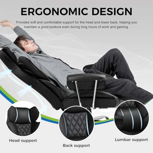 GTPLAYER Gaming Chair,Office Chair with Pocket Spring Lumbar Support, Ergonomic Comfortable Wide Office Desk Computer Chair with Outward Fixed Soft Armrests and Footrest (PU Leather, Black)
