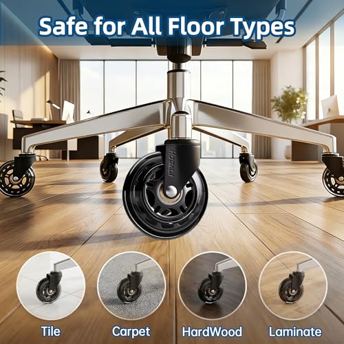 HOSALI 3 Inch Office Chair Wheels - Rubber Chair Casters Replacement, Heavy-Duty Computer Gaming Desk Caster Wheel Smooth & Safe Rolling for All Floors Including Hardwood and Carpet, Set of 5