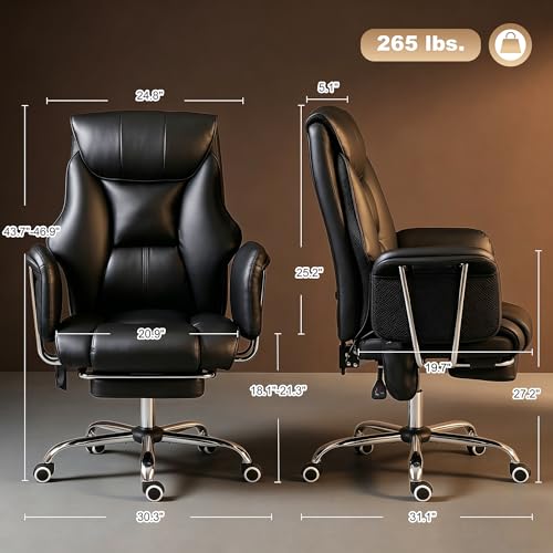 HOMCOM Massage Office Chair with 6-Point Vibration, 155° Recline & Retractable Footrest, PU Leather Executive Computer Desk Chair with Lumbar Support, Pocket Springs, Wheels for Home Office, Black