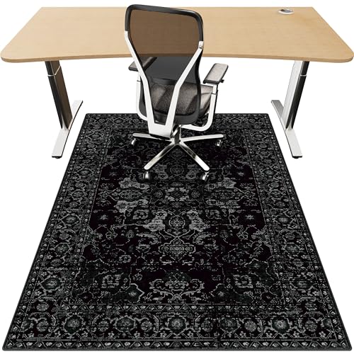 Office Chair Mat for Hardwood Floor, 36"x48" Desk Chair Mat for Home Office, Non-Slip Under Desk Mat for Rolling Chair,Washable Chair Rugs for Gaming Chairs-Black