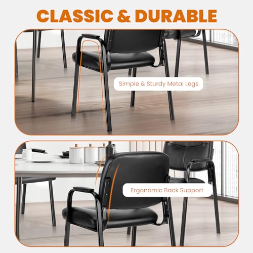 OLIXIS Office Waiting Room Chairs Set of 4, Leather Desk Reception Guest Stationary Side Chair with Padded Arms for Home Conference Meeting Lobby Area Medical Clinic Church