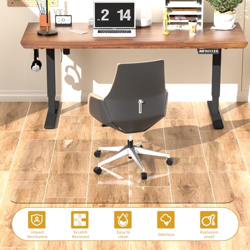 Tcyzest Tempered Glass Chair Mat 48" x 32",1/5" Thick for Office Desk,Rolling Chair Mat for Carpet, Odorless, Easy to Clean with 4 Non-Slip Pads for Carpet & Hardwood Floors
