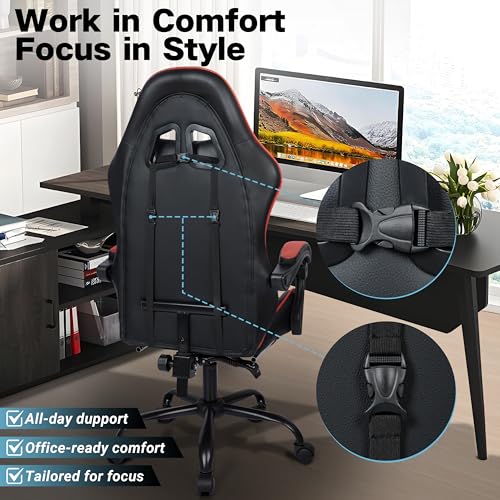 ZABINS Gaming Chair with Footrest and Lumbar Support, Height Adjustable Chair with 360°Office Desk Chair,Heavy Duty 330lbs Computer Chair for Adults