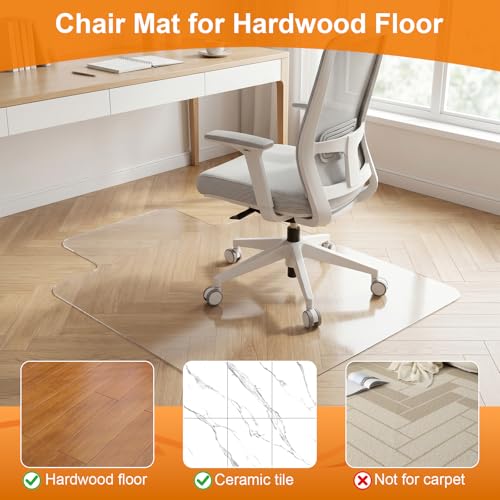 Chair Mat for Hardwood Floor, 35.5" x 47.5" Clear Office Chair Mat for Hardwood Floors with Lip, Desk Chair Mat for Rolling Chair, Smooth Rolling Desk Chair Mat, Easy-Clean Floor Protector