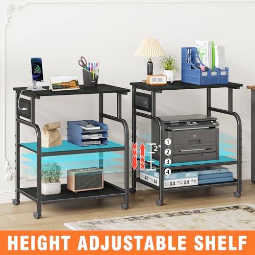 YAOHUOO 3 Tier Large Printer Stand with Power Outlet/Adjustable Shelf