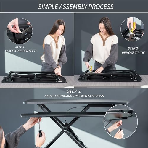 VIVO 28 inch Desk Converter, K Series, Height Adjustable Sit to Stand Riser, Dual Monitor and Laptop Workstation with Keyboard Tray, Black, DESK-V028KB