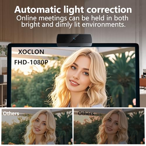 XOCLON HD 1080p Webcam with Microphone, USB Computer Web Camera, Streaming Camera, Noise Reduction, Auto Light Correction, Plug & Play for PC/Laptop, Works with Zoom, Skype, Teams