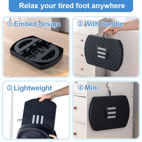 CasaZenith Under Desk Footrest, Foot Rest for Under Desk at Work, Ergonomic Foot Stool for Office Desks, Small Rocking Footrest with Massage Roller&Portable Handle, Leg Rest, 13" L x 9.2" W x 4.7" H