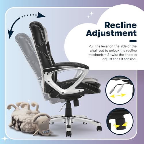 Serta Amplify Executive Office Chair with Faux Leather and Mesh, Adjustable Ergonomic Comfy Seat with Lumbar Support, Modern Computer DeskChairs, Swivel Rolling Wheels, Black