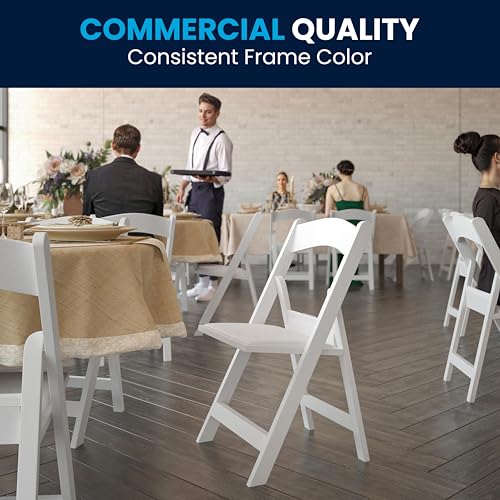 Flash Furniture Hercules Series Folding Chair - White Resin - Set of 4 800LB Weight Capacity Comfortable Event Chair - Light Weight Folding Chair