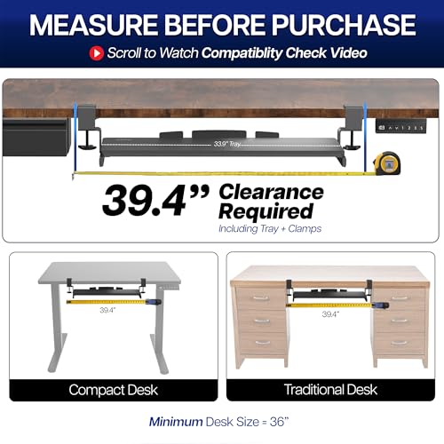 VIVO Extra Long Clamp-on Computer Keyboard and Mouse Under Desk Slider Tray, 34 x 11 inch Pull Out Platform Drawer, Black, MOUNT-KB15EB