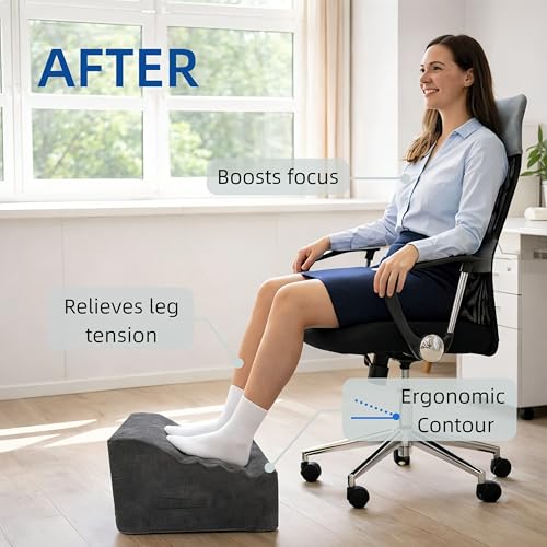 XYRONICA Foot Rest Under Desk, Ergonomic Foot Stool, Comfortable Office Footrest with Curved Design, with Washable Cover for Home and Office, Relieves Leg Pressure (Dark Gray)