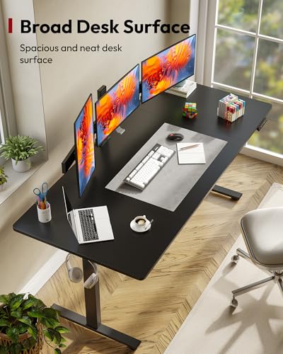 SANODESK Electric Standing Desk 71 x 32 Inches, Height Adjustable Sit Stand with Large Splice Board Desktop for Home Office, Computer Workstations，Memory Ergonomic Computer Desk, Black Frame/Black Top