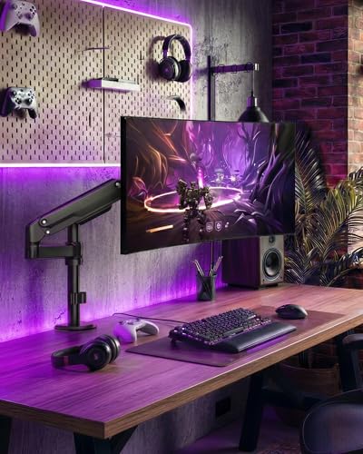 monTEK Tall Single Monitor Arm, Heavy Duty Adjustable Desk Mount for 17–32" Screens, Holds 19.8 lbs, 21 in Max Height, Full Motion Swivel & Tilt, VESA 75/100mm
