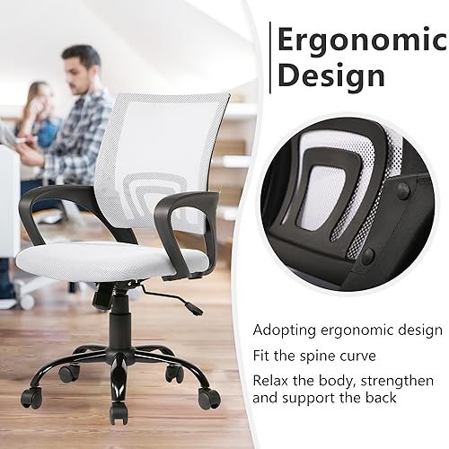 PayLessHere Office Computer Chair Ergonomic Cheap Desk Chair Adjustable Comfortable Mid Back Task Rolling Swivel with Lumbar Support for Home Office (Pack of 1, White)