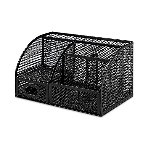 Amazon Basics Mesh Pen Holder and Desktop Desk Organizer, Office Caddy Storage for Writing Utensils, 9.1 x 5.9 x 5.5 inches, Black
