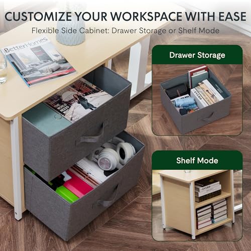 FLEXISPOT L Shaped Standing Desk with Drawers, Large Electric Height Adjustable Executive Desk, Sit Stand Desk for Home Office and Workstation, Hooks and USB Port (63"x28" White Wood Grain)
