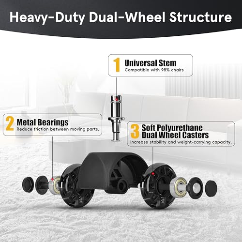 Office Chair Wheels Replacement, 2.5 Inch Heavy Duty Caster Set, for Carpet and Hardwood Floors, Universal Size 11x22mm, Fits 99%, Black