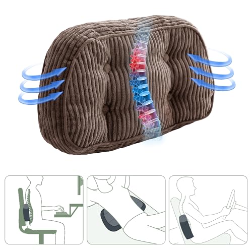 HIGOGOGO Lumbar Support Pillow for Recliner Chair/Accent Chair/Couch/Office Chair, Tufted Corduroy Back Support Cushion for Elderly, Recliner Cushions for Back Rest, Pain Relief, Reading, Brown