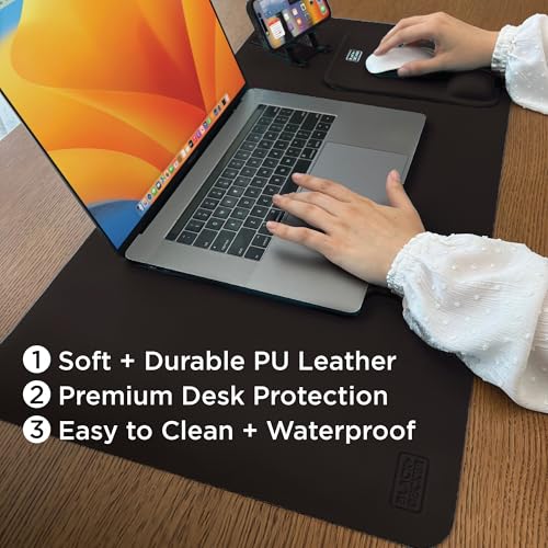 Black+Decker Faux Leather Desk Mat for Keyboard and Mouse - Office Desk Accessories - Protective Office Desk Decor Men, Women, Teens - Desk Pad Mat for Gaming, Work from Home, Office - Desk Organizers