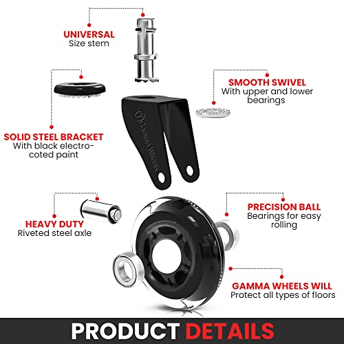 Premium Gamma Office Chair Wheels Black, Pack of 5, 7/16 x 7/8 Inch – Heavy Duty Chair Wheels Replacement for Scratch-Free, Smooth & Silent Rolling – Suitable for Floors & Carpet