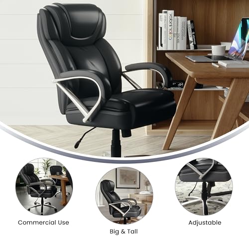 Flash Furniture HERCULES Series Big & Tall 500 lb. Rated Black LeatherSoft Executive Swivel Ergonomic Office Chair with Extra Wide Seat