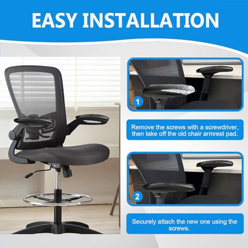 Dpwrrot Office Chair Replacement Armrest Arm Pads Caps Fit Univeral Desk Chair Arms 4" Mounting Hole with Mounting Hole Patterns Screws (1 Pair) Black