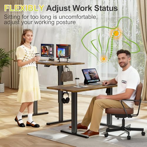 Furmax Electric Standing Desk, 45 x 24 Inches Sit Stand up Desk, Sit Stand Height Adjustable Home Office Desk with 4 Height Position Memory (Rustic Brown, 45)