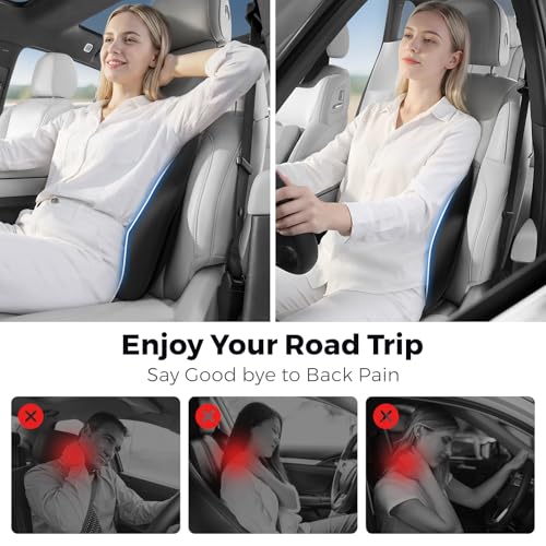 BEBAS Lumbar Support Pillow for Car, Memory Foam Back Cushion for Driving, Ergonomic Lumbar Pillow for Pain Relief, Comfort Lower Back Support for Office Chairs, Car Seat, Wheelchair -Black