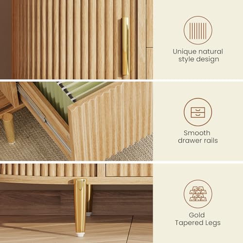 SEDETA 2 Drawer File Cabinet, 39.4" Filing Cabinet for Home Office, fit Legal/Letter/A4 Size, Modern Fluted Filing Cabinets with 2 Sliding Door Storage, Printer Stand, Natural