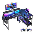 ODK 40 Inch Gaming Desk with USB Power Outlets and LED Lights, Reversible L Shaped Computer Desk with Storage Shelves & Monitor Stand, Corner Home Office Desk Table, Carbon Fiber Surface, Black
