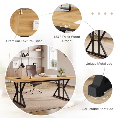 Tribesigns 70.86-Inch Large Executive Desk, Industrial Home Office Computer Desk, Simple Long Writing Study Table Business Furniture (Light Walnut/Black)