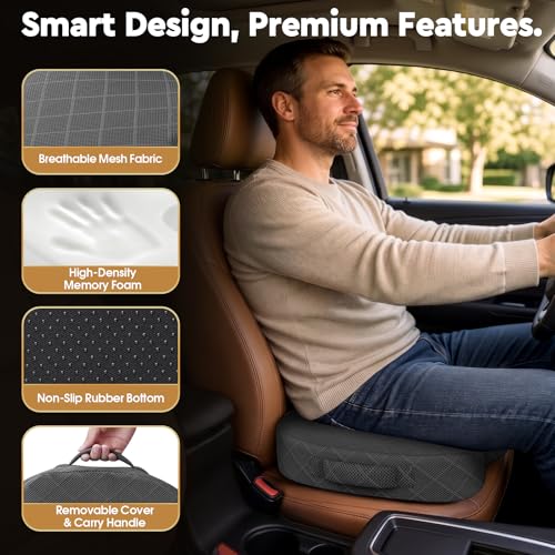 TushGuard Seat Cushion - Memory Foam Sitting Pillow for Office Chair, Car Seat, Airplane, Bleacher - Sciatica & Hip & Coccyx Pain Relief Desk Chair Cushion for Long Sitting Office Workers, Car Drivers