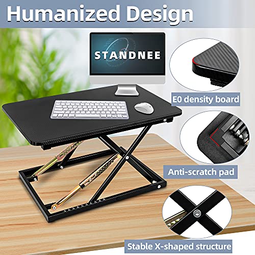 STANDNEE Standing Desk Converter, Height Adjustable Sit Stand Desk Converter, Fully Assembled Monitor Desk Riser for Standing or Sitting, Black, Pattern