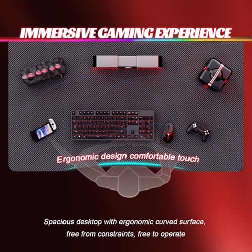 HLDIRECT 40 Inch Gaming Desk, Small Computer Gaming Desk Table with Cable Management, Ergonomic A Shape Modern Carbon Fiber Gamer Table Pc Workstation Home Office Desks for Small Space, Black