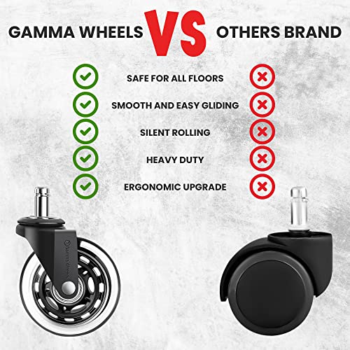 Premium Gamma Office Chair Wheels Black, Pack of 5, 7/16 x 7/8 Inch – Heavy Duty Chair Wheels Replacement for Scratch-Free, Smooth & Silent Rolling – Suitable for Floors & Carpet