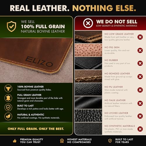 ELIZO Leather Desk Pad Real Leather Desk Mat Thick (3mm) Double Layer (32x16) Cover Blotter Desk Protector Large Computer Mat for Keyboard Mouse Pad Table Laptop Mat Office Accessories - Antique