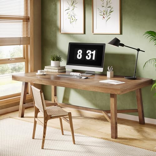 Tribesigns 71-Inch Executive Desk, Farmhouse Office Computer Desk with Sturdy Leg Structure, Rectangular Writing Table Business Furniture for Home Office, Natural