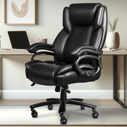 Indulgear 500lbs Big and Tall Office Chair, Heavy Duty Office Chair for Heavy People, High Back Executive Desk Chair with Adjustable Lumbar Support,Quiet Rubber Wheel,Pocket Spring Cushion