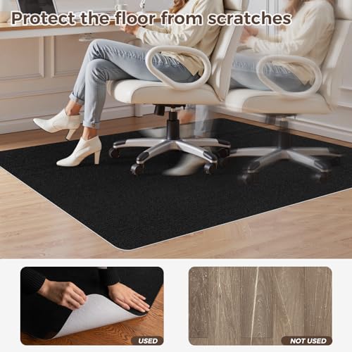 Office Chair Mat for Hardwood Floor 36x48 Inch, Non-Slip Rolling Chair Mat, Flat Lay Floor Protector for Wood Tile Laminate, Anti-Slip Sound Absorbing(Black)