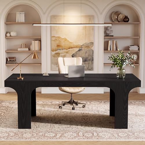 Tribesigns 70.87" Executive Office Desk, Large Workspace Computer Desk, Modern Wooden Writing Table Simple Business Furniture with Arched Design for Home Office, Sturdy Room, Black